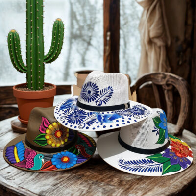 Ensemble chapeaux peints en jute