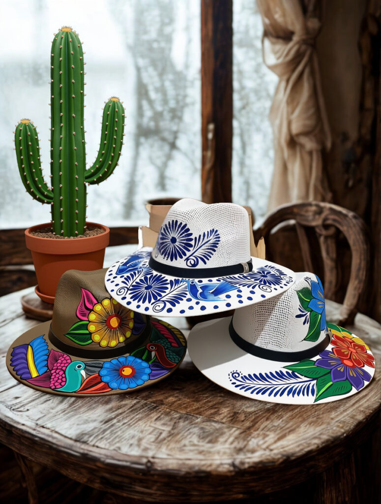 Ensemble chapeaux peints en jute